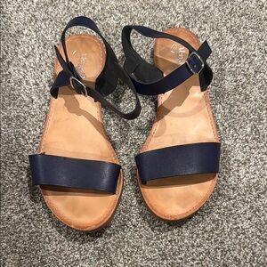 Blue and Tan Sandals Minimalist Slip-On